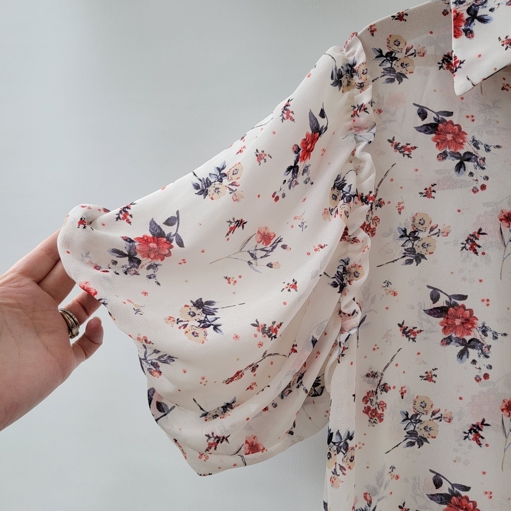 Anthropologie Maeve Dellaroe Floral Blouse Size Large Cottsgecore Ditzy Neutral - Picture 12 of 16